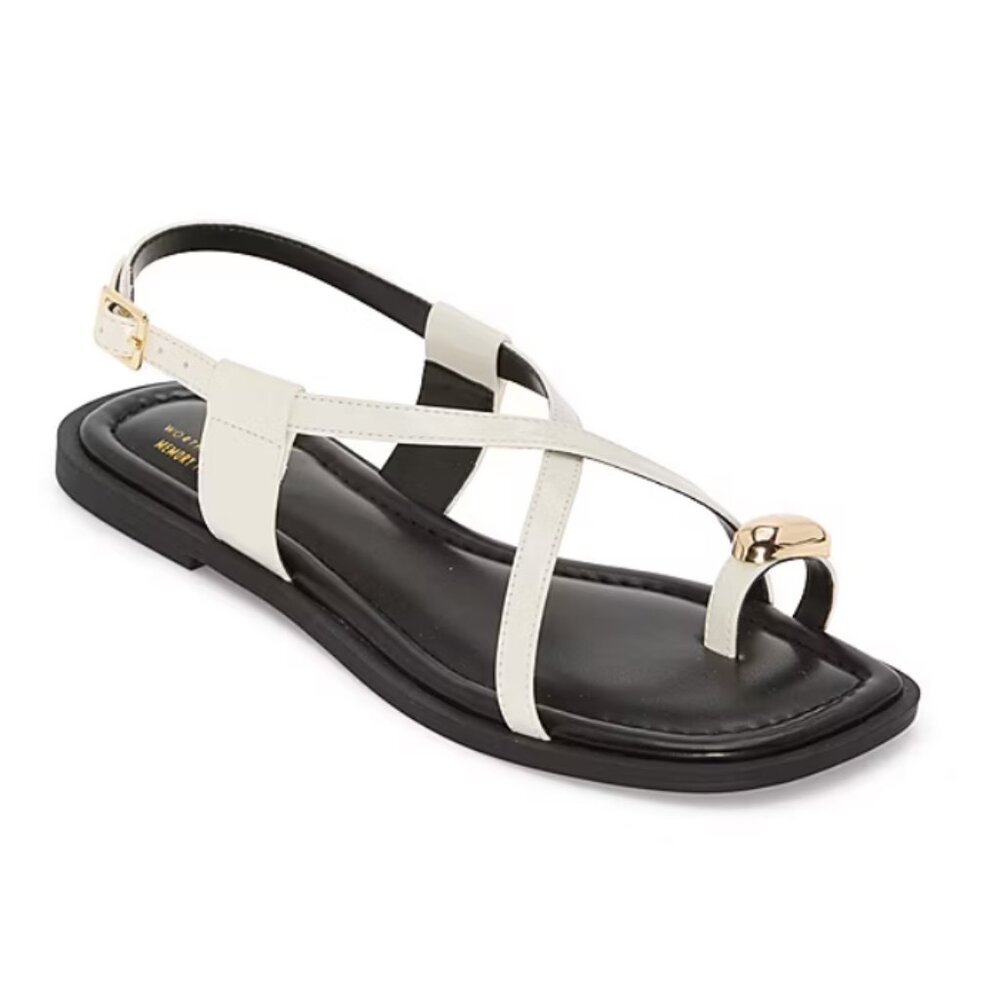 NiB Worthington Women Vintage Adjustable Flats Sandal Cream Size 10 M $70 RY1324